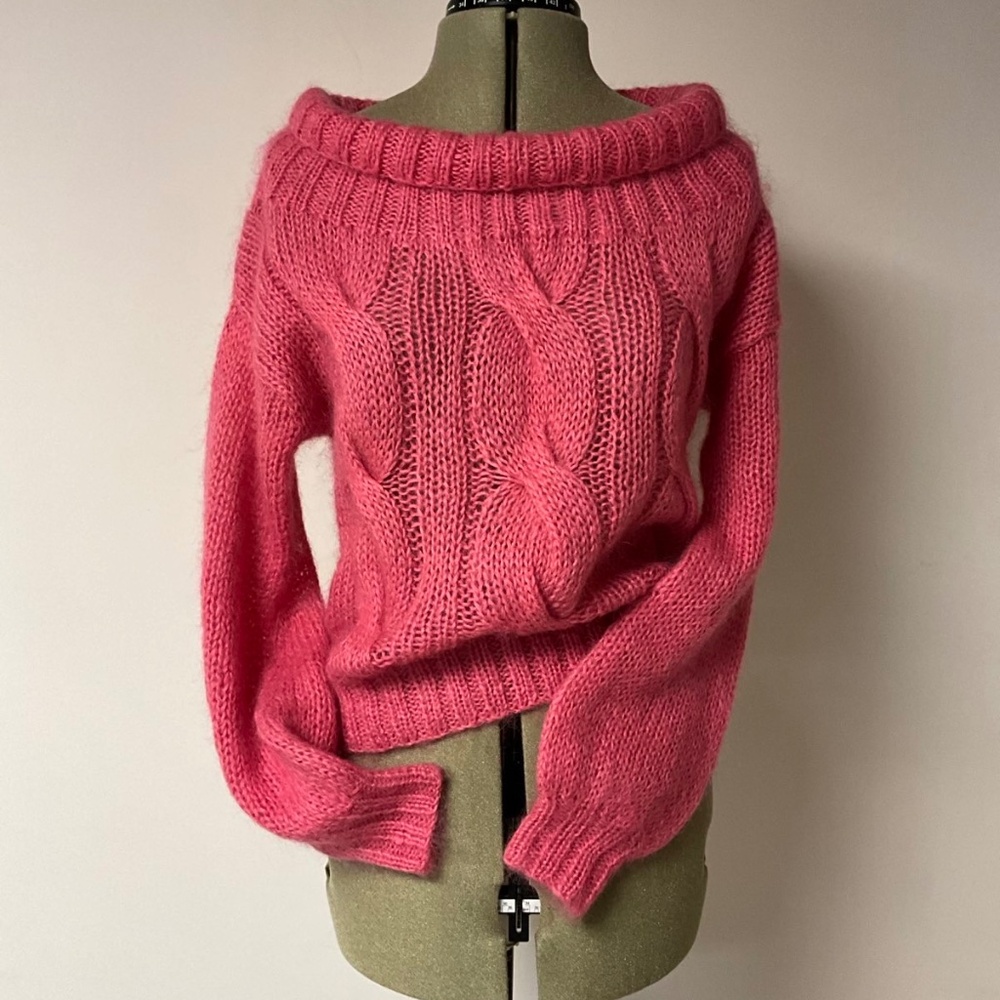 Y2K Wool & Mohair Cable Knit Off-Shoulder Sweater size M